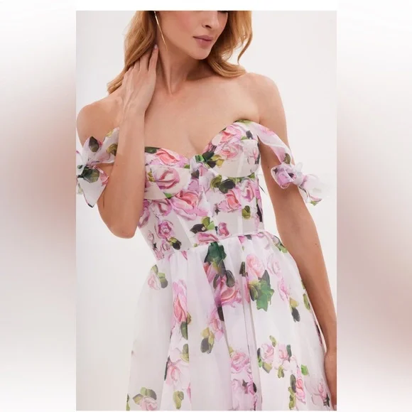 Floral White and Pink Women's Dress - Picture 2 of 7